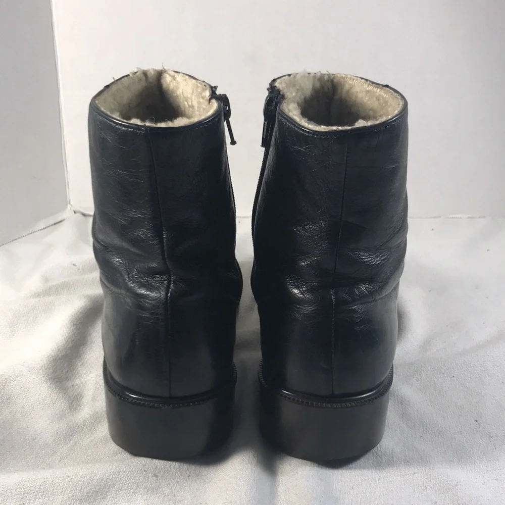 Metzeler Men’s Vintage Black Leather Side Zip Fur Lined Ankle Boots Size 8